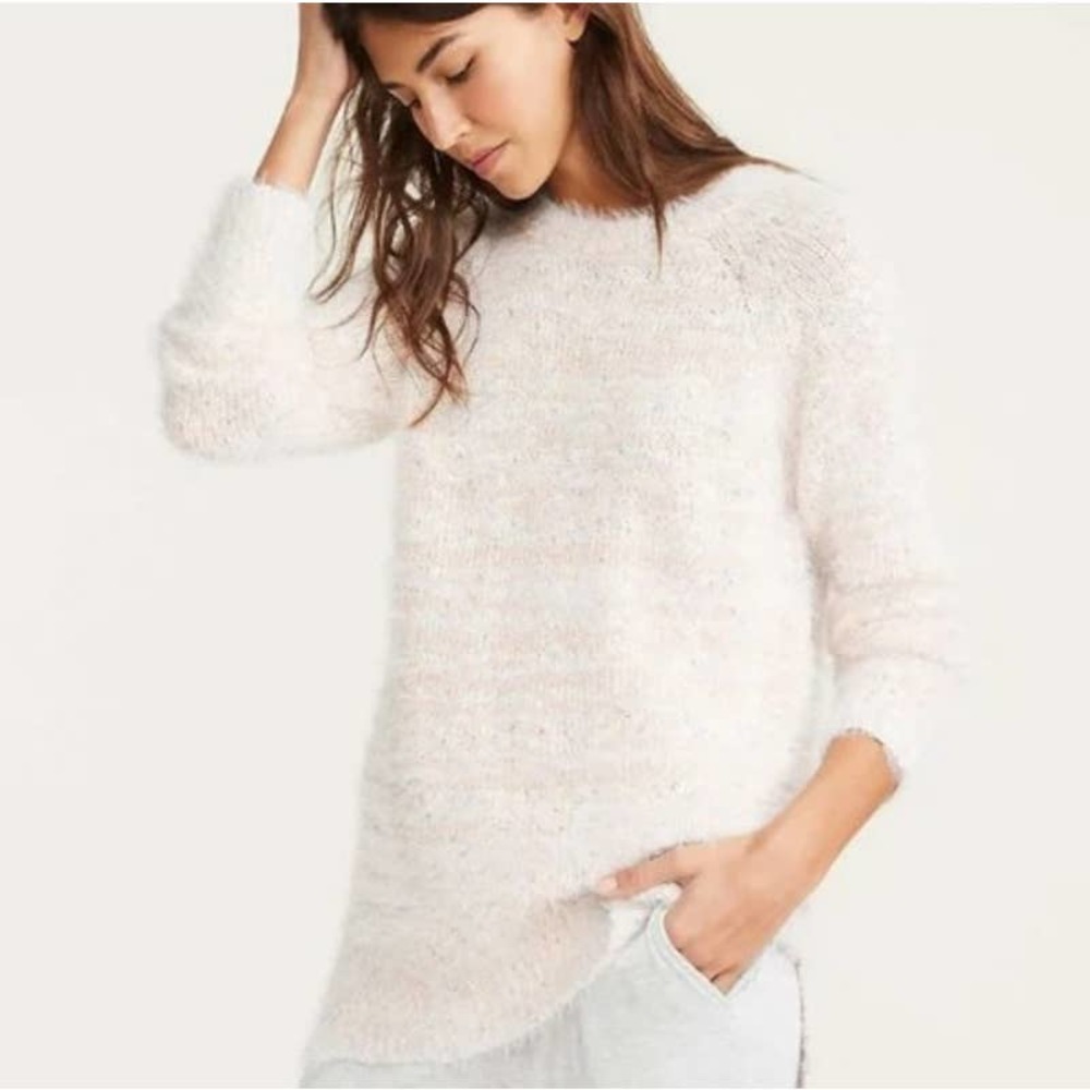 Lou & Grey Sweater L Fuzzy Knit Eyelash Oversized Speckled Cozy Pullover Pink